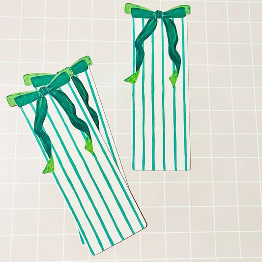 Green Bow and Stripes Bookmark