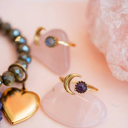 Sun and Moon Brass Ring | Amethyst