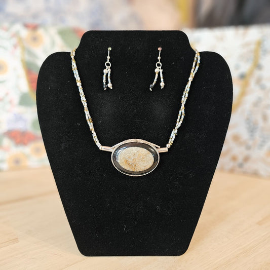 Jewelry Set | Fossil Pendant Necklace & Earrings|122