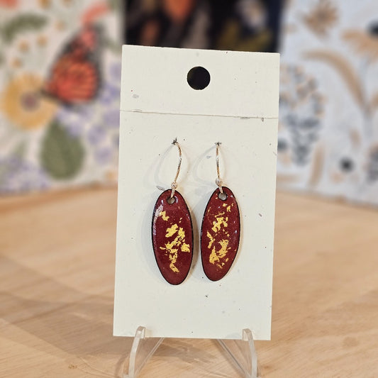Earrings | Oriental Red Enameled Copper w 22K Gold Foil|125