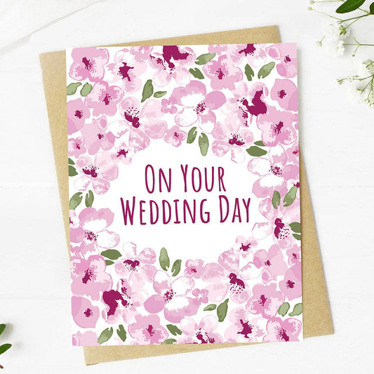 "On Your Wedding Day" Pink Flowers Card