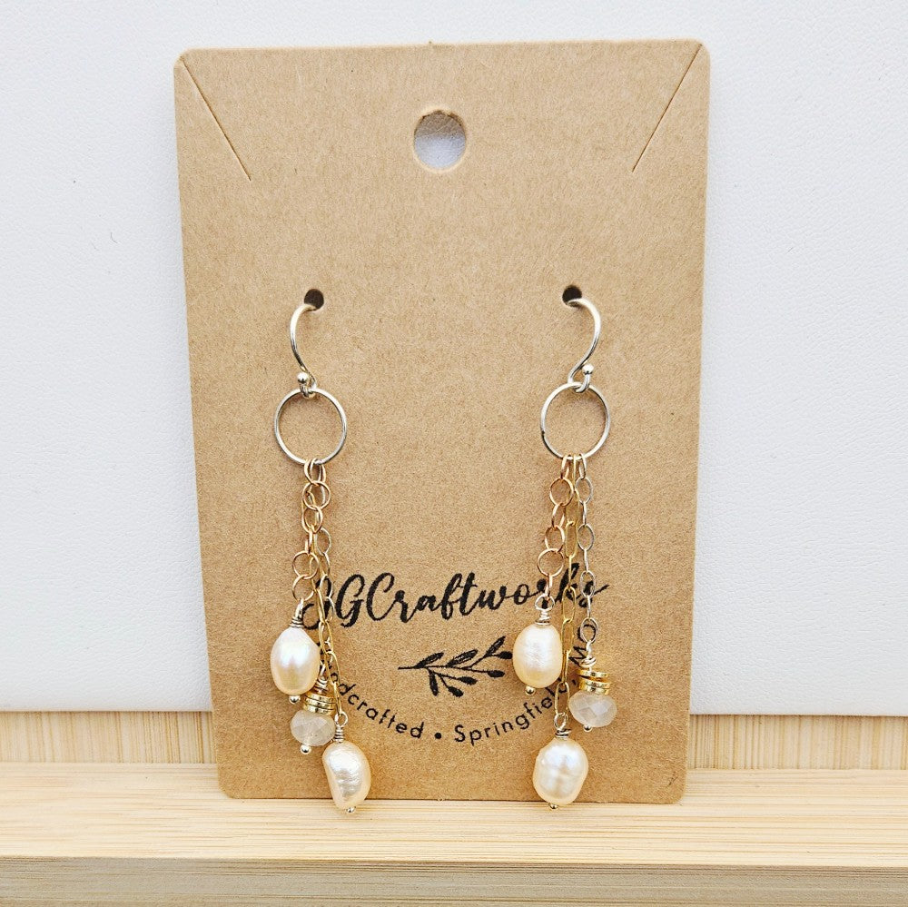 Peach Moonstone & Pearl Dangles|184