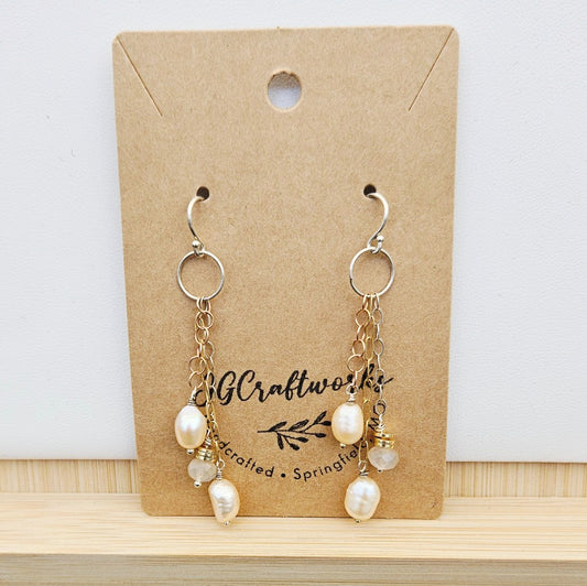 Peach Moonstone & Pearl Dangles|184