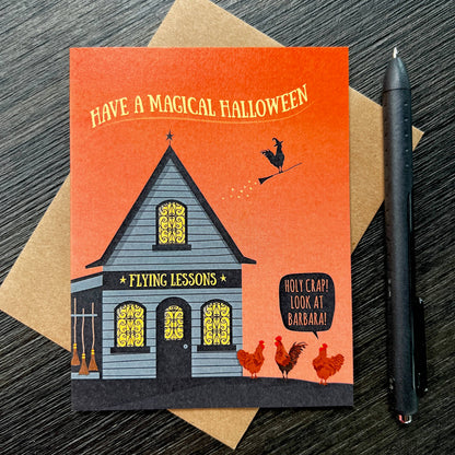 Chicken Flying Lessons Halloween Card