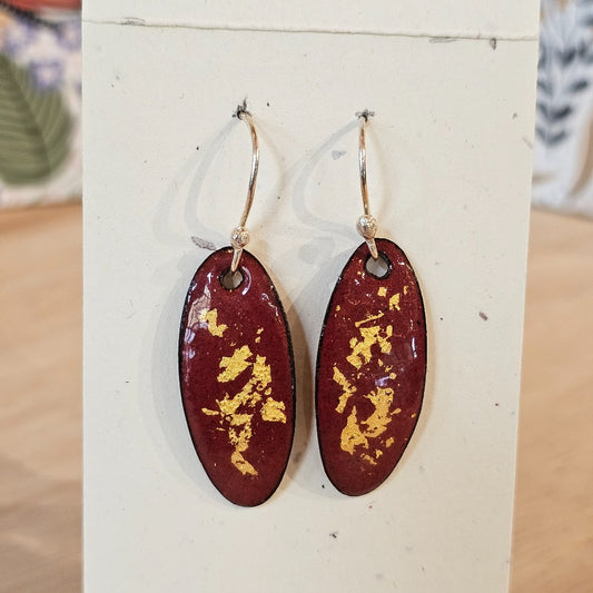 Earrings | Oriental Red Enameled Copper w 22K Gold Foil|126