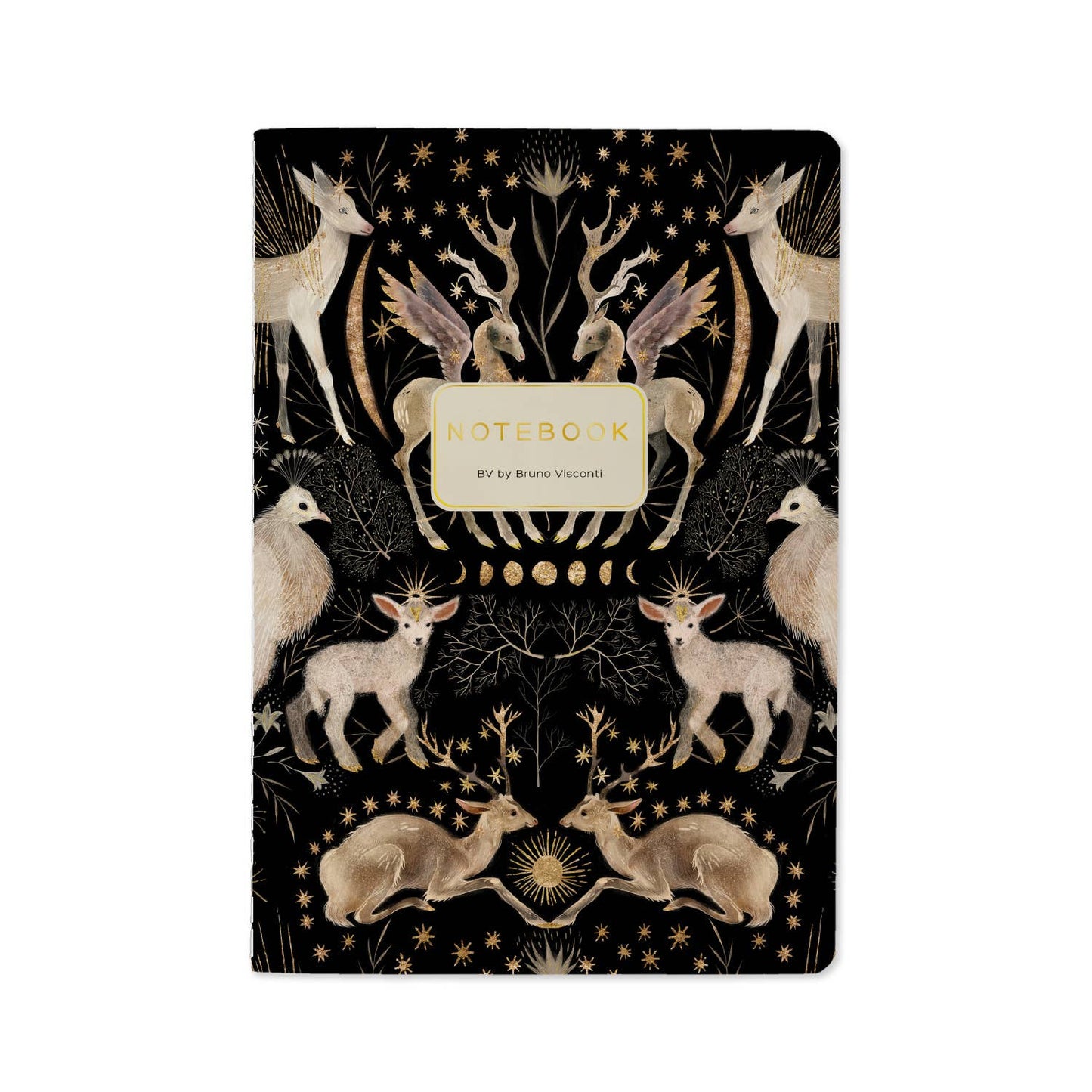 Notebook with deer and antelope design on a black background