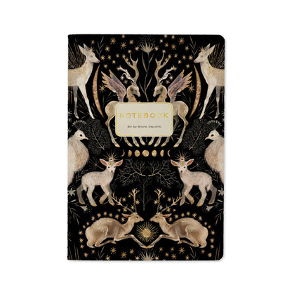 Notebook with deer and antelope design on a black background