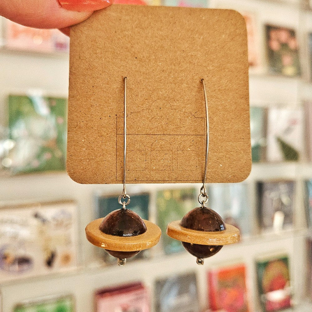 Wood Planet Dangle Earrings|199