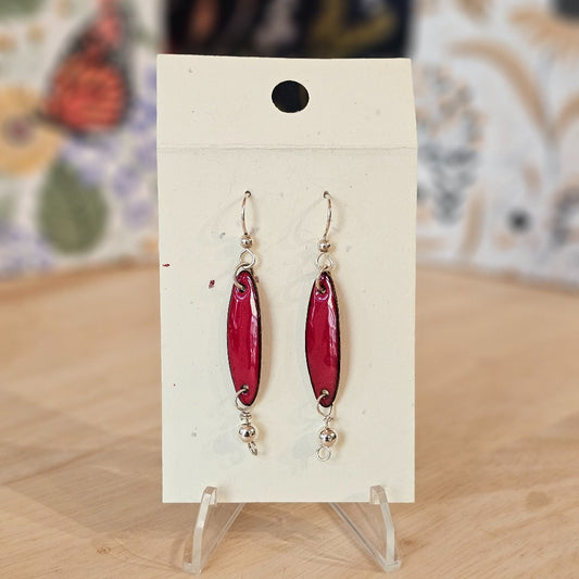 Earrings | Red Oval Enameled Copper|137