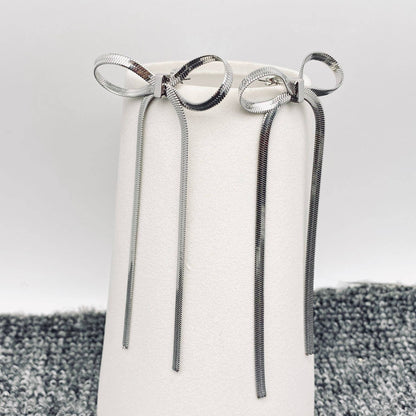 Flat Chain Bow Silver Earrings