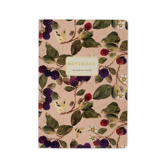 Notebook with floral and berry design on a white background