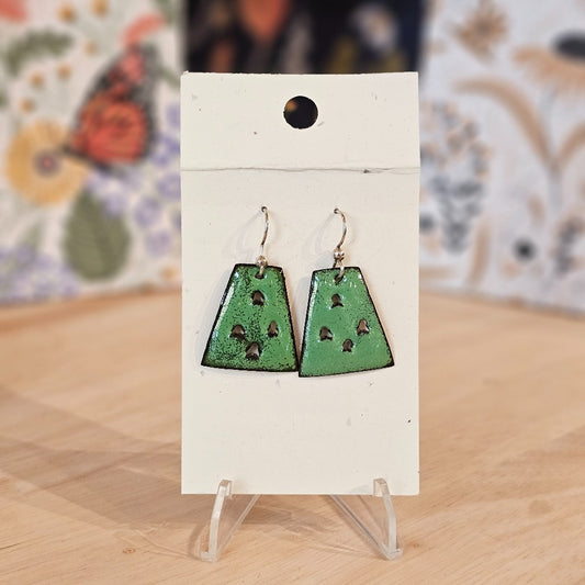 Earrings | Green Cactus Enameled Copper|133, mountain willow studio, the local bevy
