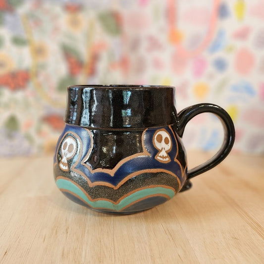 Colorful Skeletons Handmade Mug in Black by Mudbug Creations|40