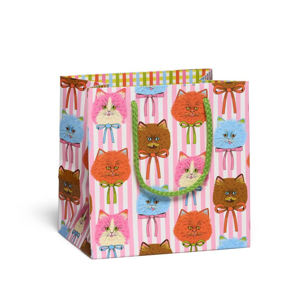 Small gift bag with cat pattern on a white background